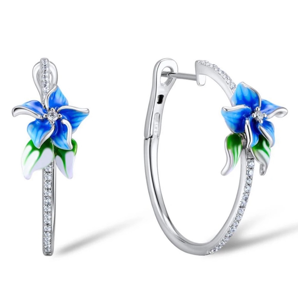 Blue and Silver Enamel Hoops